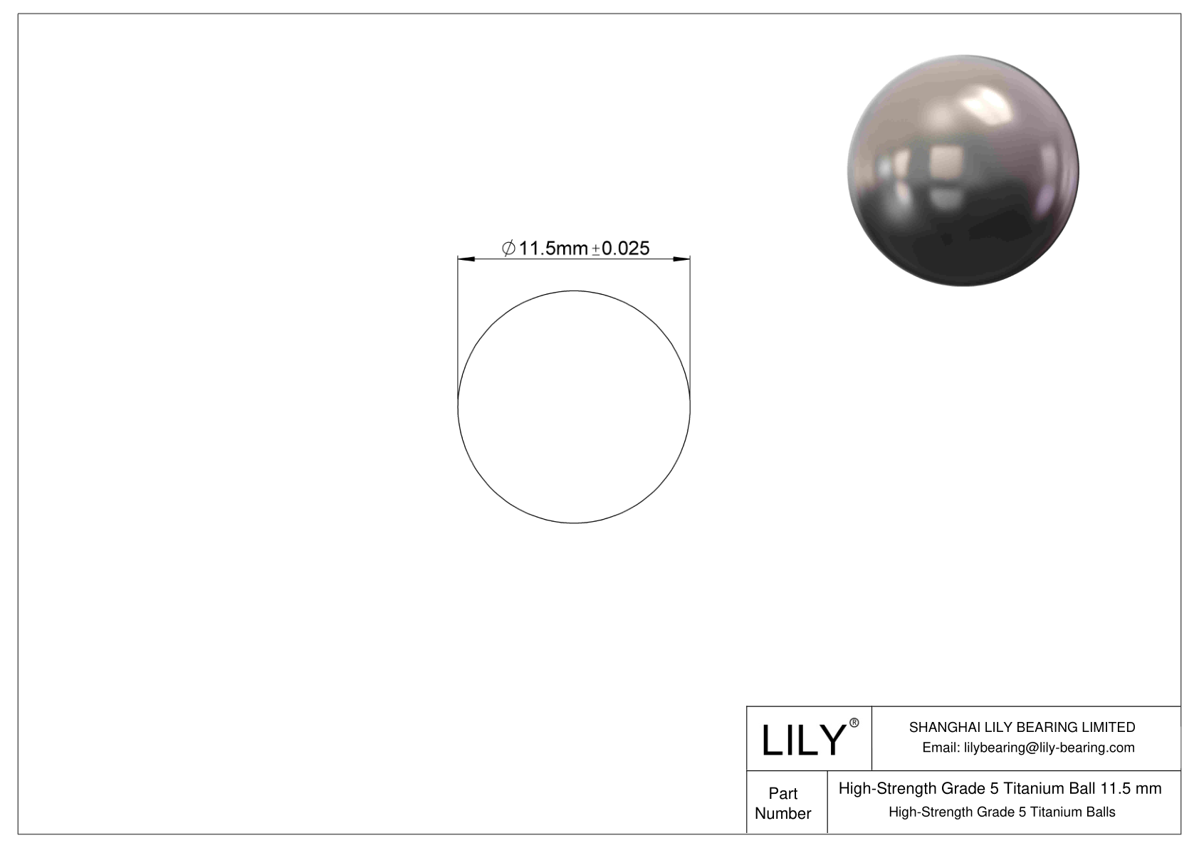 High-Strength Grade 5 Titanium Ball 11.5 mm High-Strength Grade 5 Titanium Balls CAD图形