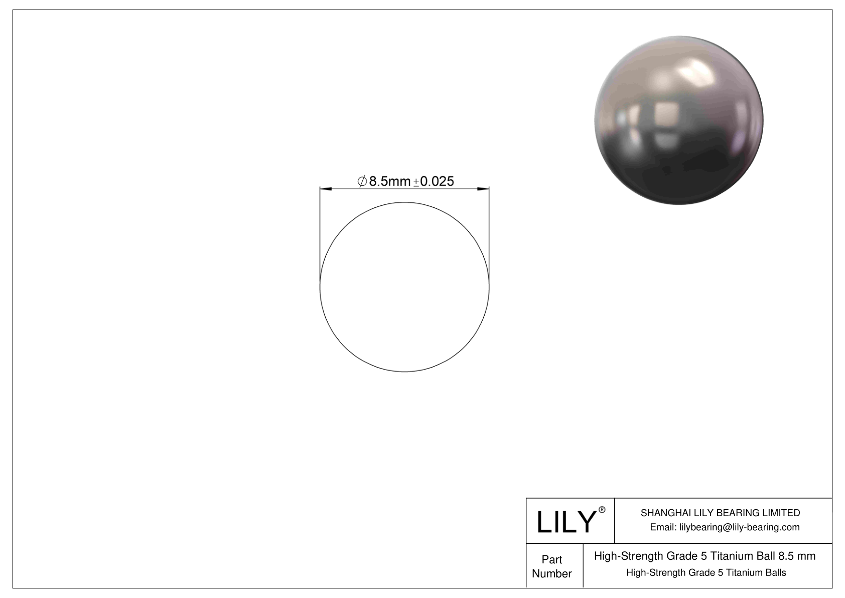 High-Strength Grade 5 Titanium Ball 8.5 mm High-Strength Grade 5 Titanium Balls CAD图形