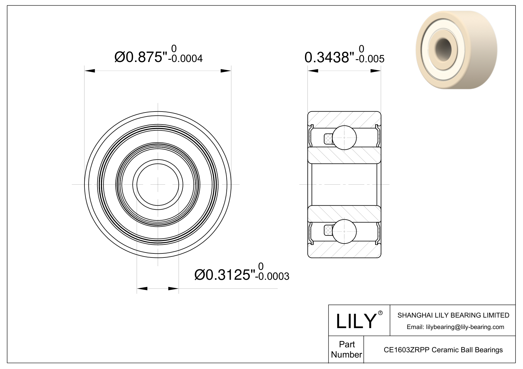 CEZR 1603 2RS Inch Size Zirconia Ceramic Bearings CAD图形