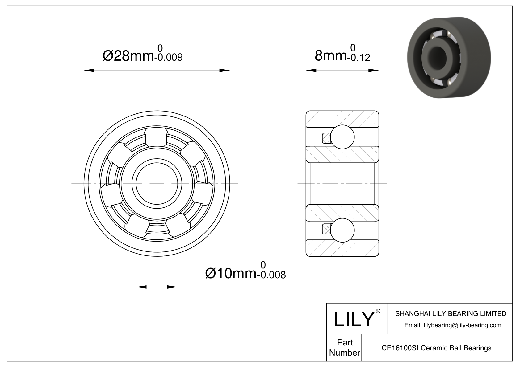 CESI 16100 Metric Size Silicon Nitride Ceramic Bearings CAD图形