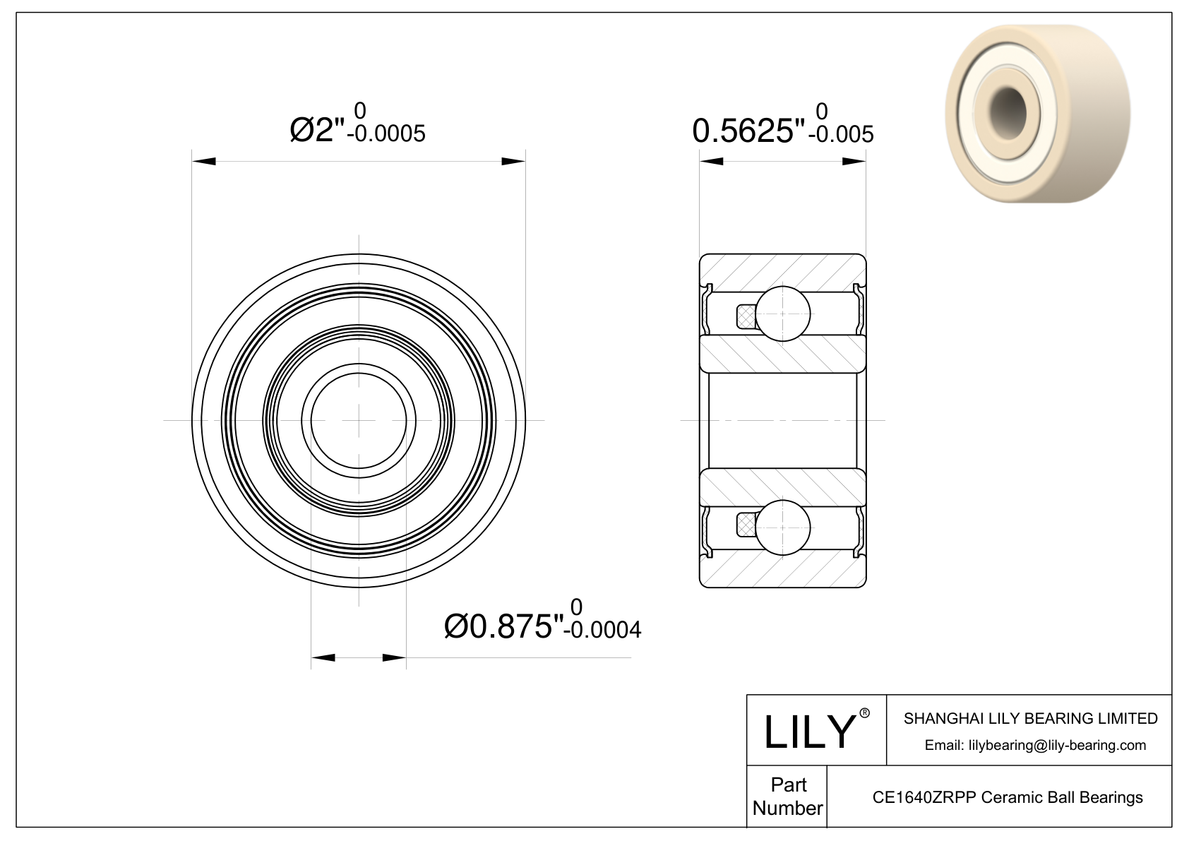 CEZR 1640 2RS Inch Size Zirconia Ceramic Bearings CAD图形
