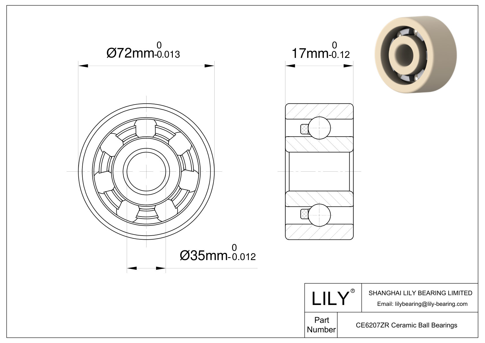 CEZR 6207 Metric Size Zirconia Deep Groove Ball Bearings CAD图形
