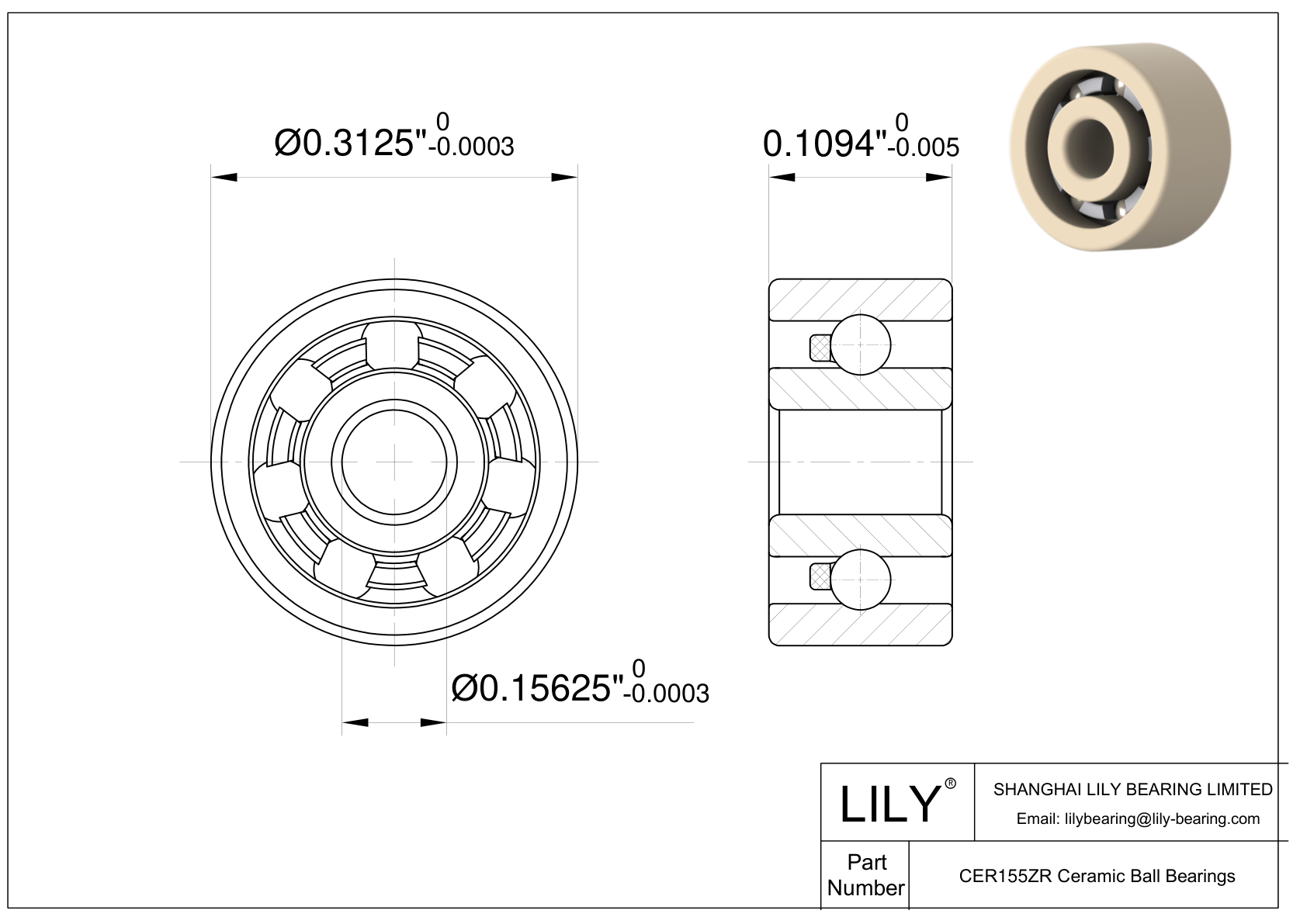 CEZR R155 Inch Size Zirconia Ceramic Bearings CAD图形
