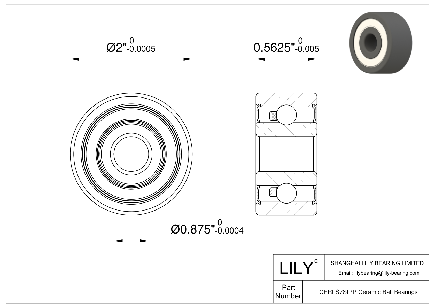 CESI RLS7 2RS Inch Size Silicon Nitride Ceramic Bearings CAD图形