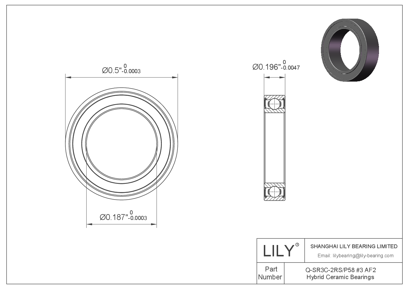 Q-SR3C-2RS/P58 #3 AF2 Hybrid Ceramic Deep Groove Ball Bearings CAD图形