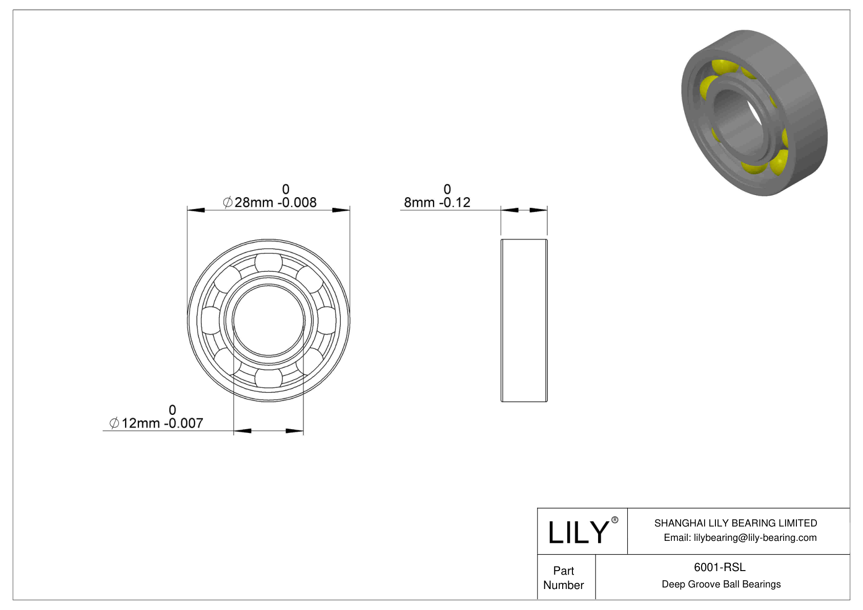 6001-RSL 单列深沟球轴承 CAD图形