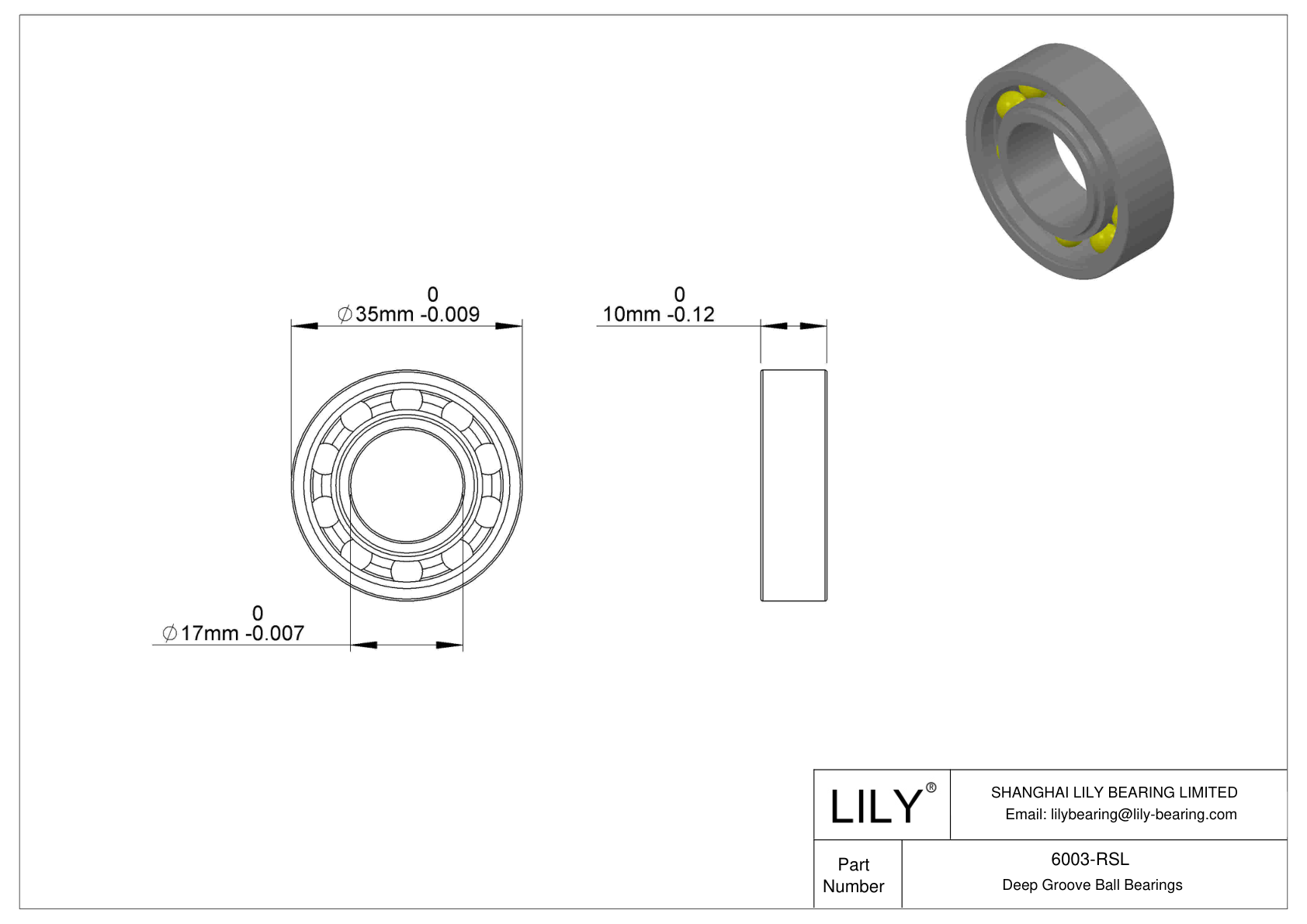6003-RSL 单列深沟球轴承 CAD图形