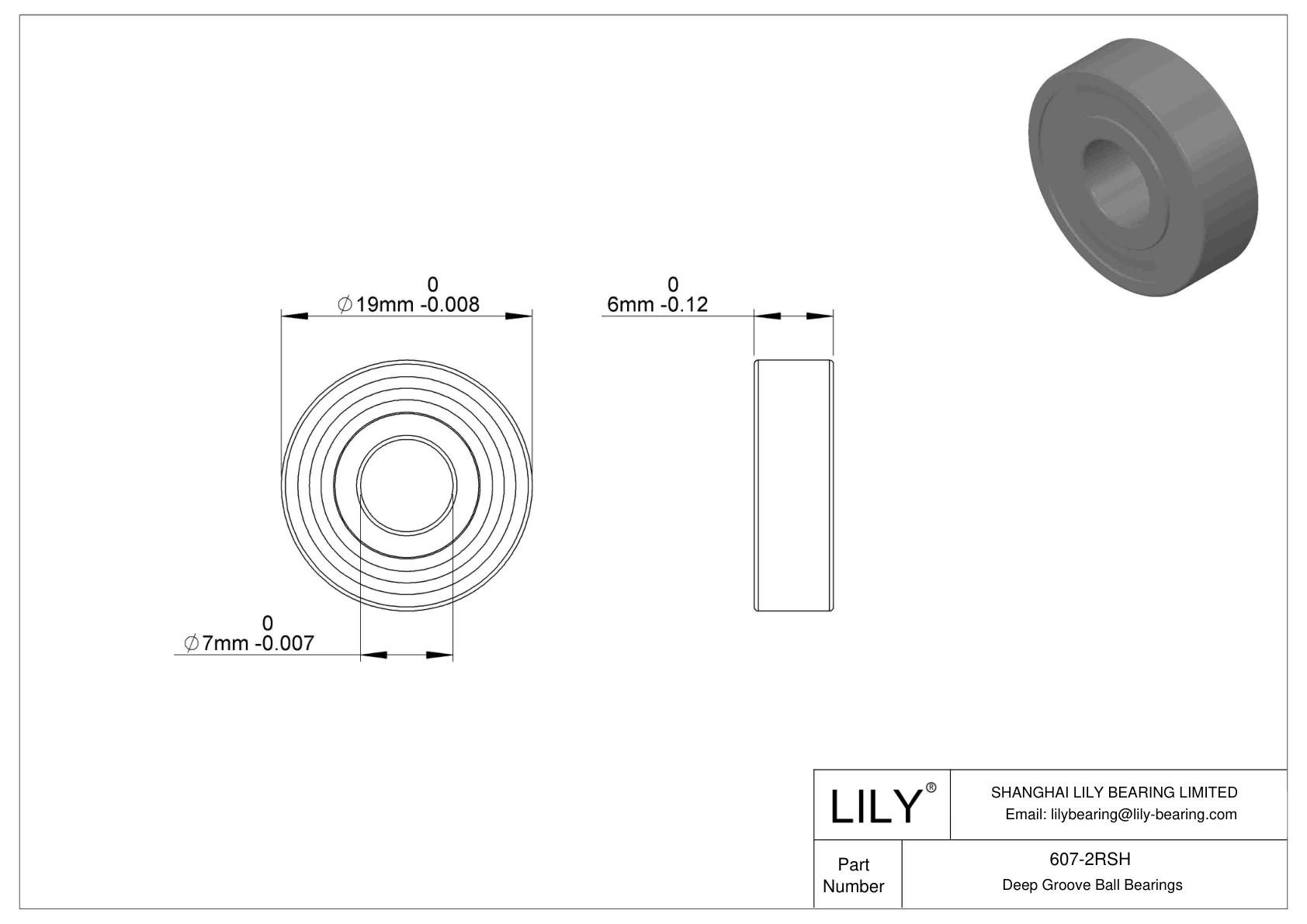 607-2RSH 单列深沟球轴承 CAD图形