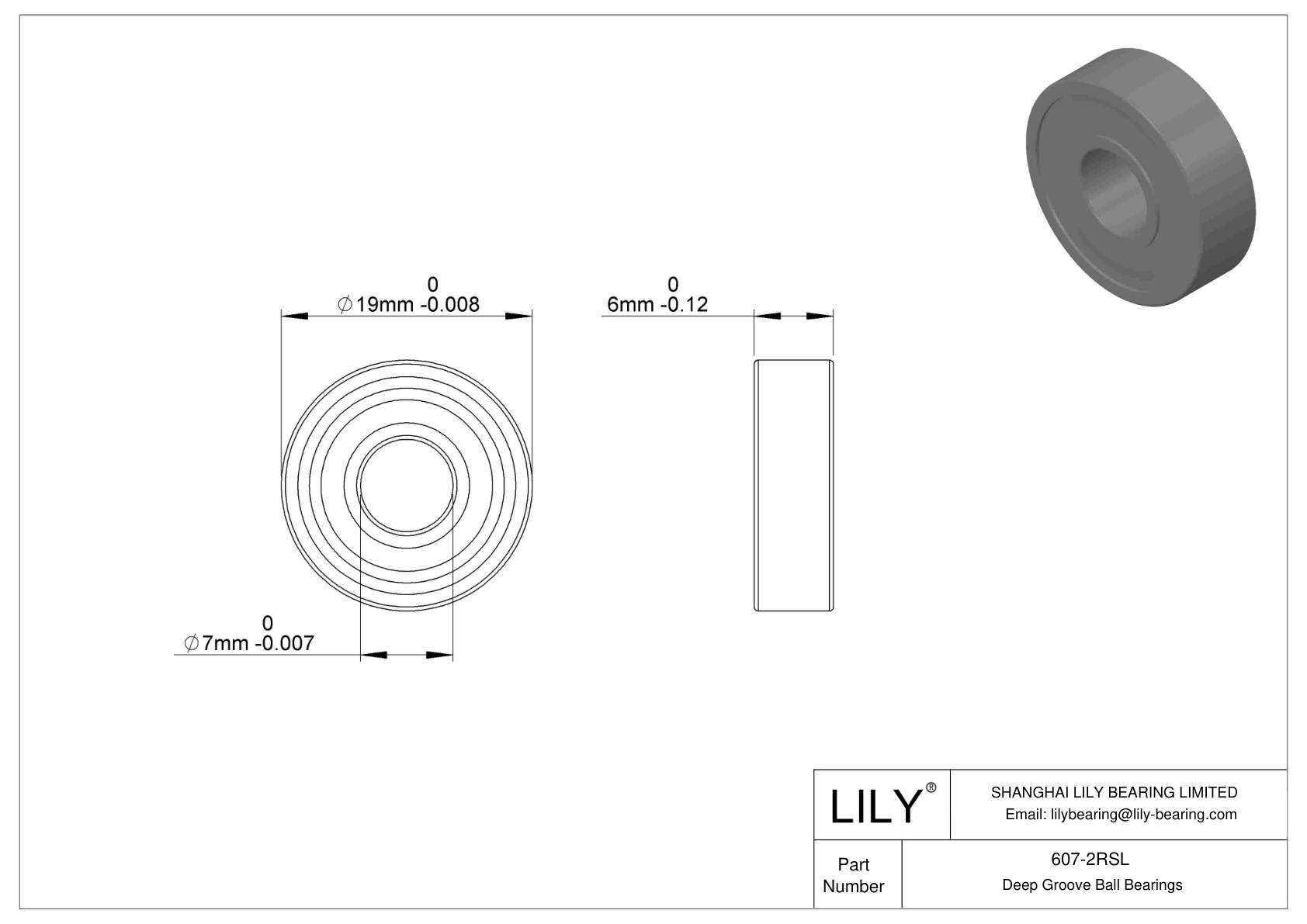 607-2RSL 单列深沟球轴承 CAD图形