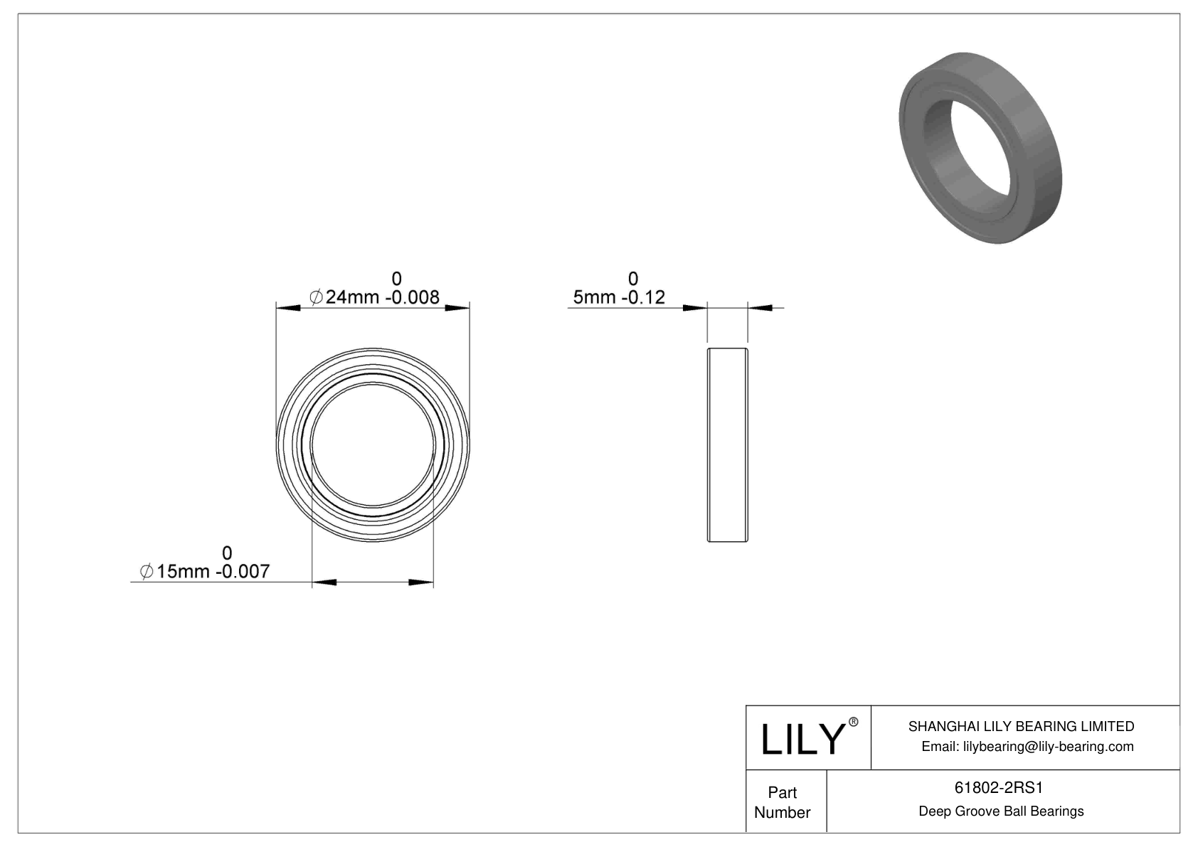 61802-2RS1 单列深沟球轴承 CAD图形