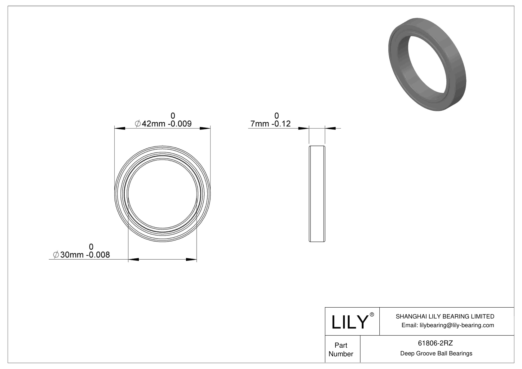 61806-2RZ 单列深沟球轴承 CAD图形