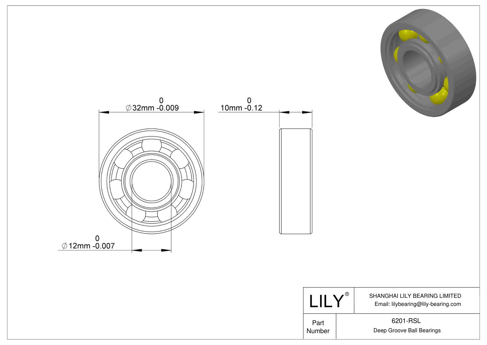 6201-RSL 单列深沟球轴承 CAD图形