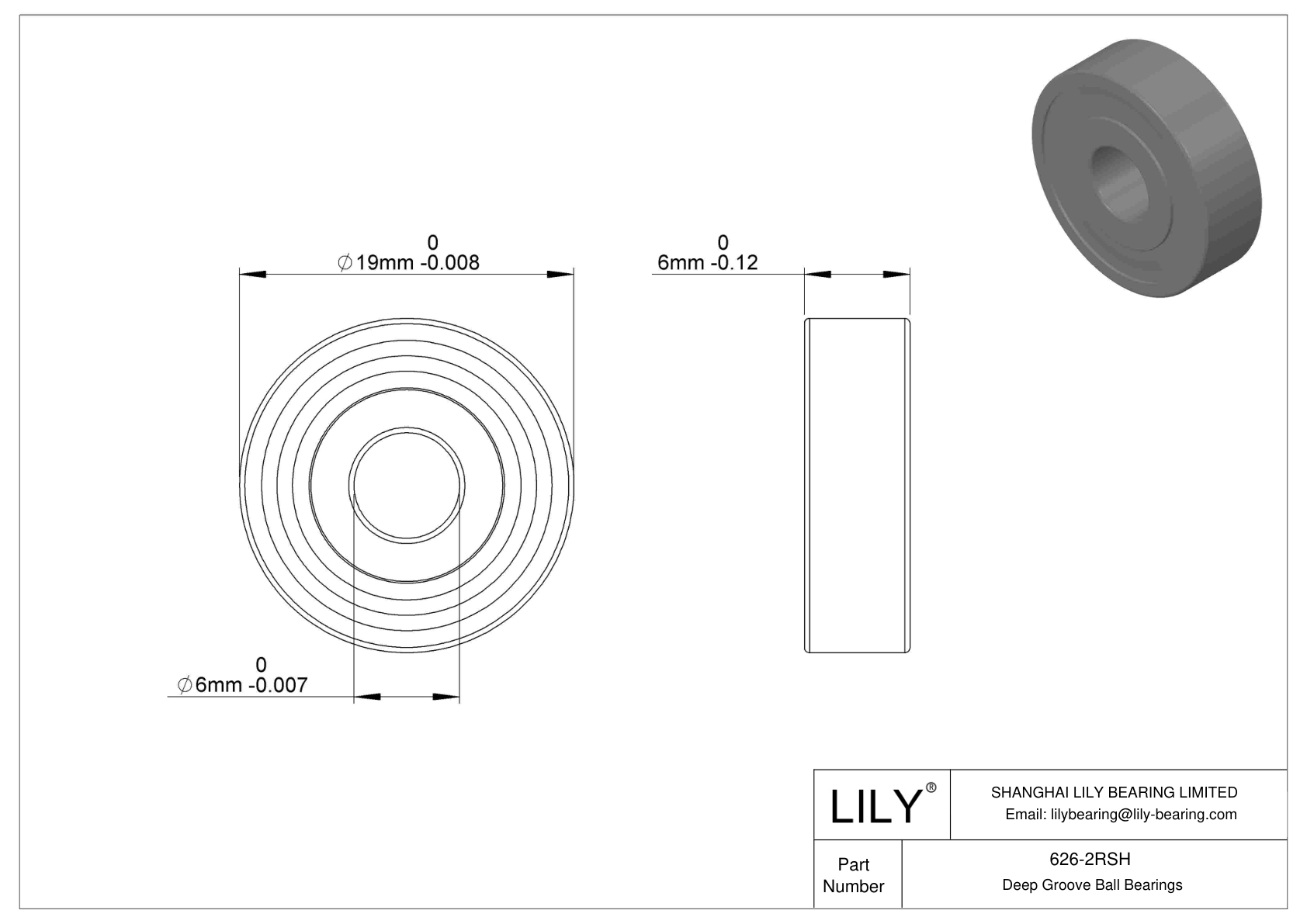 626-2RSH 单列深沟球轴承 CAD图形