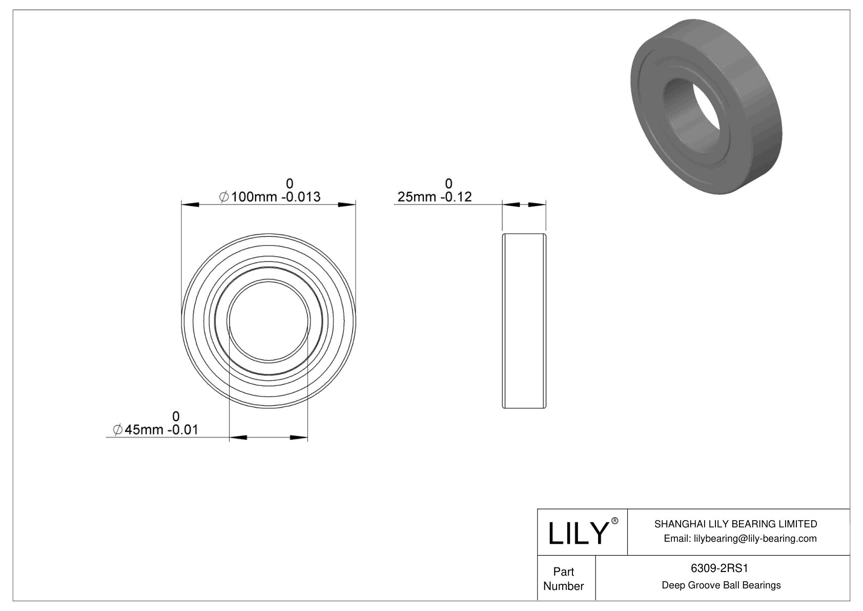6309-2RS1 单列深沟球轴承 CAD图形