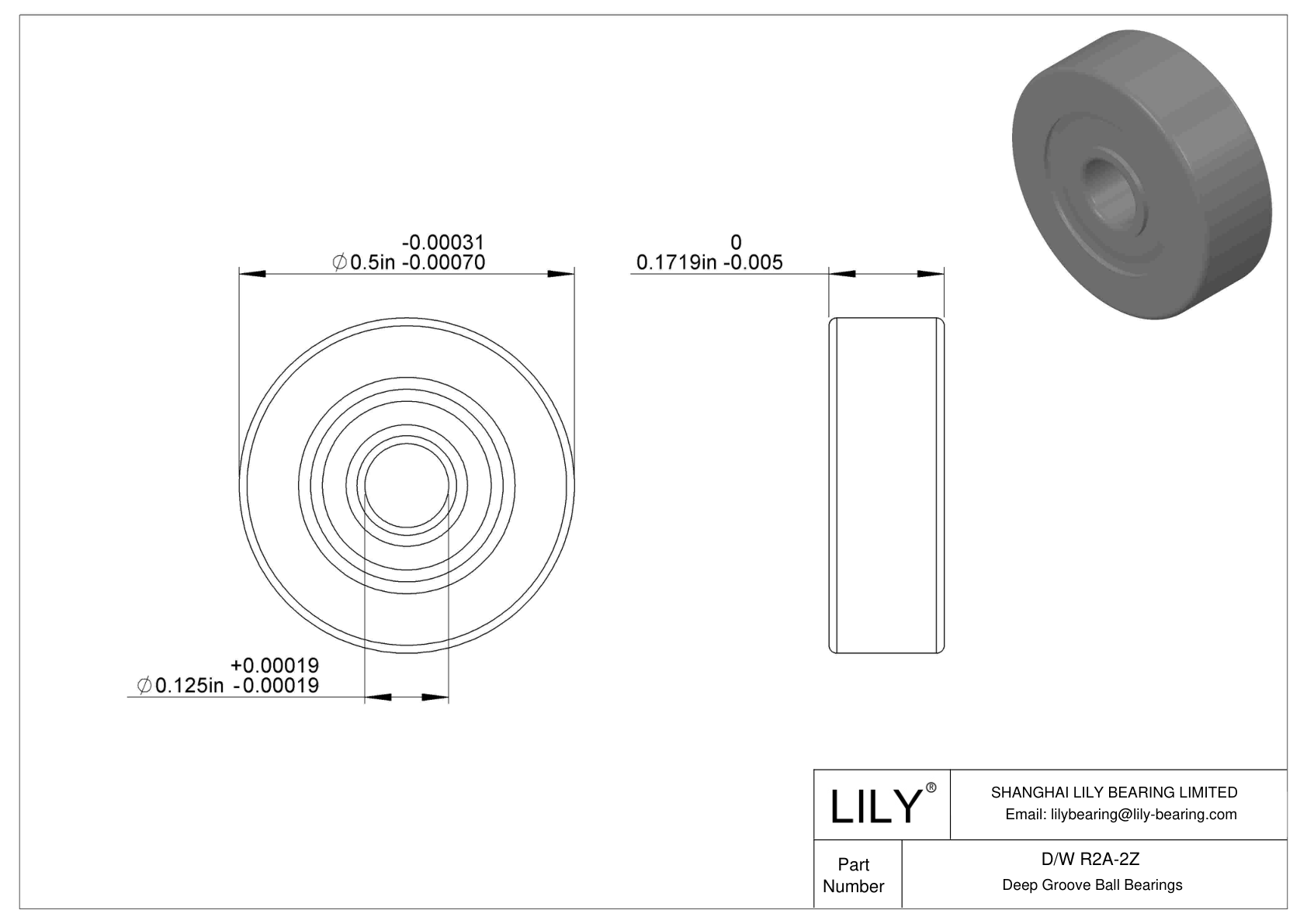 D/W R2A-2Z 不锈钢深沟球轴承 CAD图形
