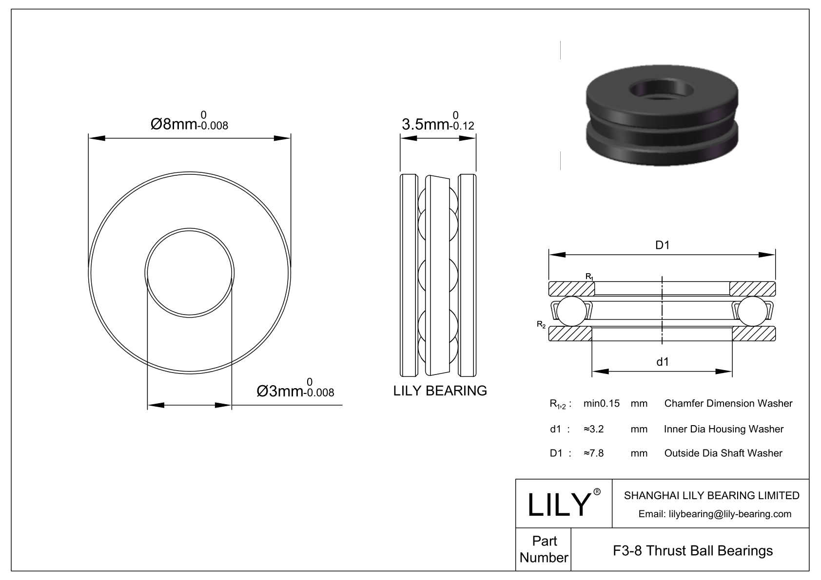 CEF3-8SI Silicon Nitride Ceramic Thrust Ball Bearings CAD图形