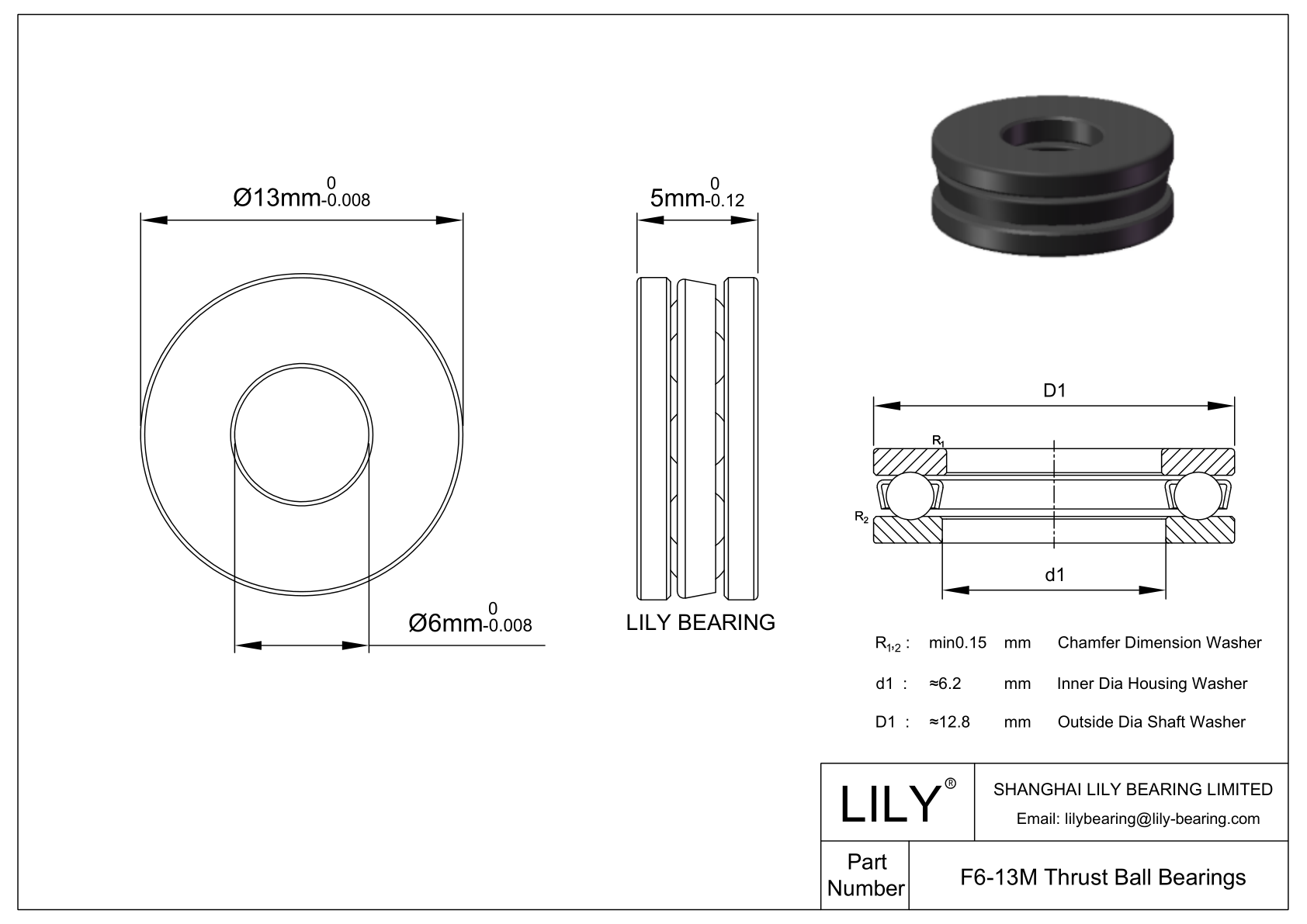 CEF6-13MSI Silicon Nitride Ceramic Thrust Ball Bearings CAD图形