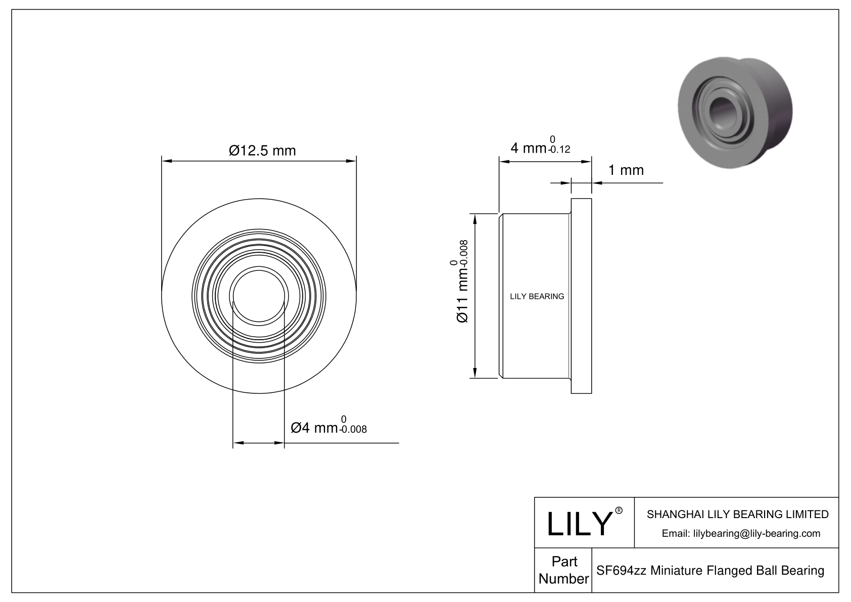 SMF694C-ZZ #3 LD Hybrid Ceramic Flanged Bearings CAD图形