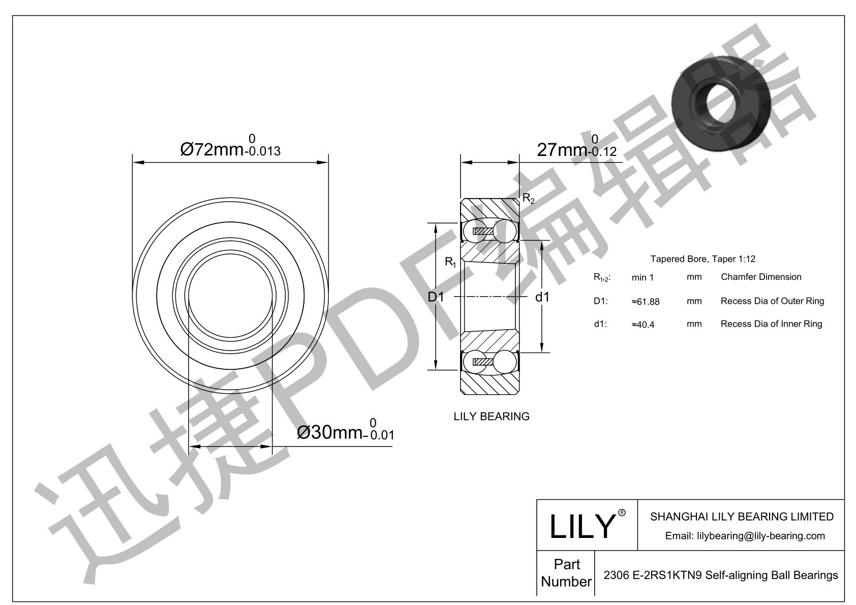 CE2306 E-ZRPP 氧化锆陶瓷调心球轴承 CAD图形