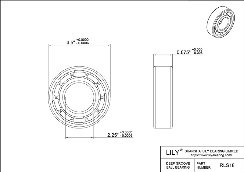 S304-RLS18 AISI304不锈钢球轴承 CAD图形