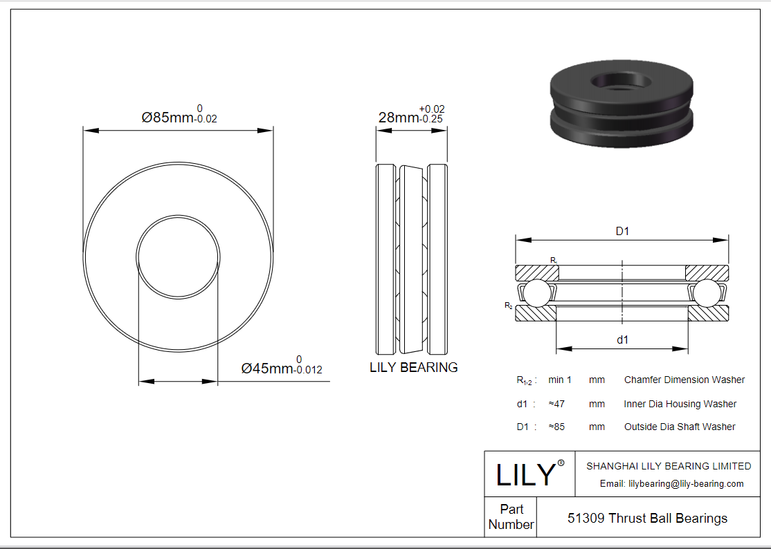 CE51309SC Silicon Carbide Ceramic Thrust Ball Bearings CAD图形