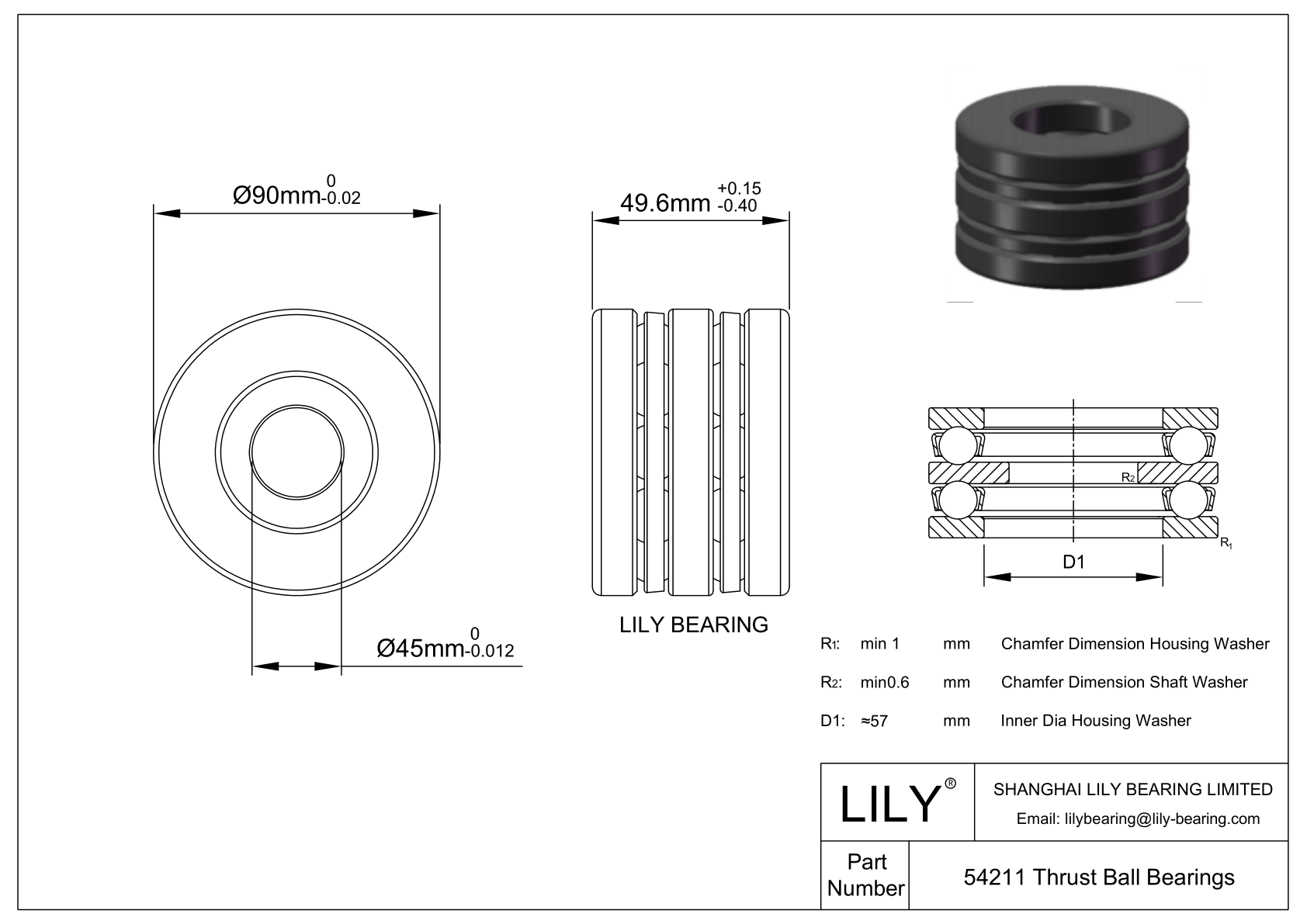 CE54211SC Silicon Carbide Ceramic Thrust Ball Bearings CAD图形