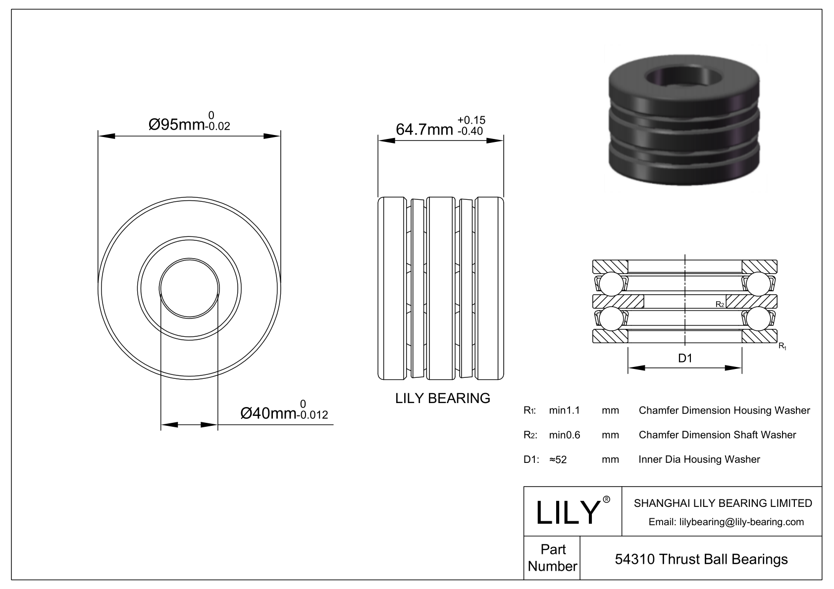 CE54310SC Silicon Carbide Ceramic Thrust Ball Bearings CAD图形