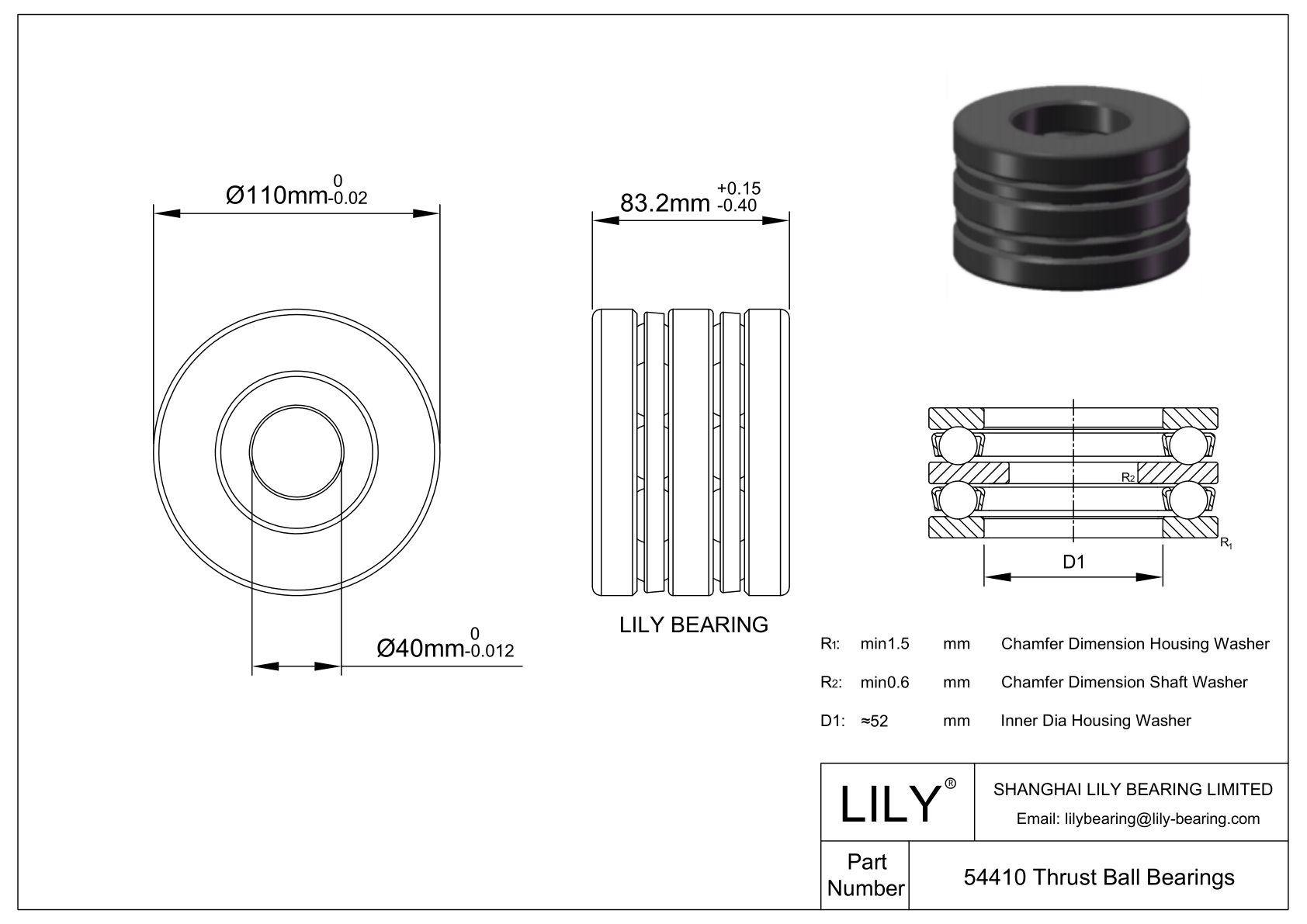 CE54410SC Silicon Carbide Ceramic Thrust Ball Bearings CAD图形
