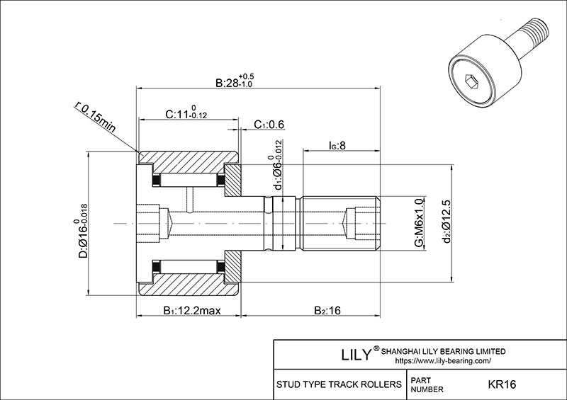 KR16 Stud Type Metric Cam Rollers CAD图形