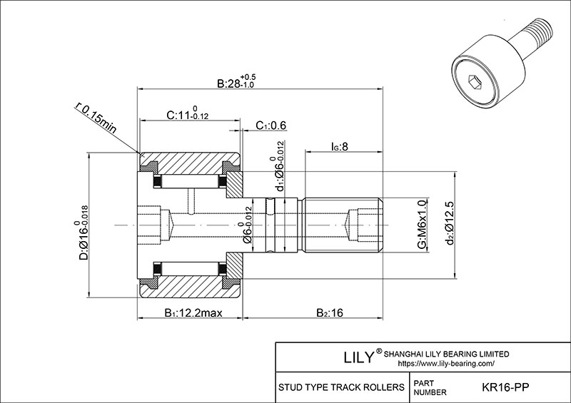 KR16-PP Stud Type Metric Cam Rollers CAD图形