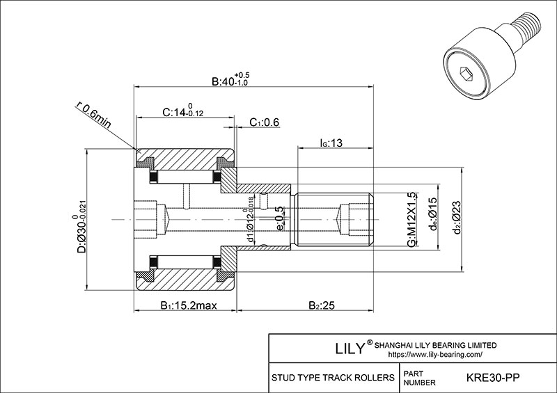 KRE30-PP Stud Type Metric Cam Rollers CAD图形