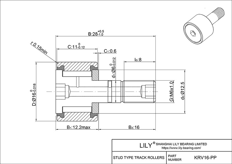 KRV16-PP Stud Type Metric Cam Rollers CAD图形