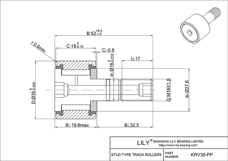 KRV35-PP Stud Type Metric Cam Rollers CAD图形