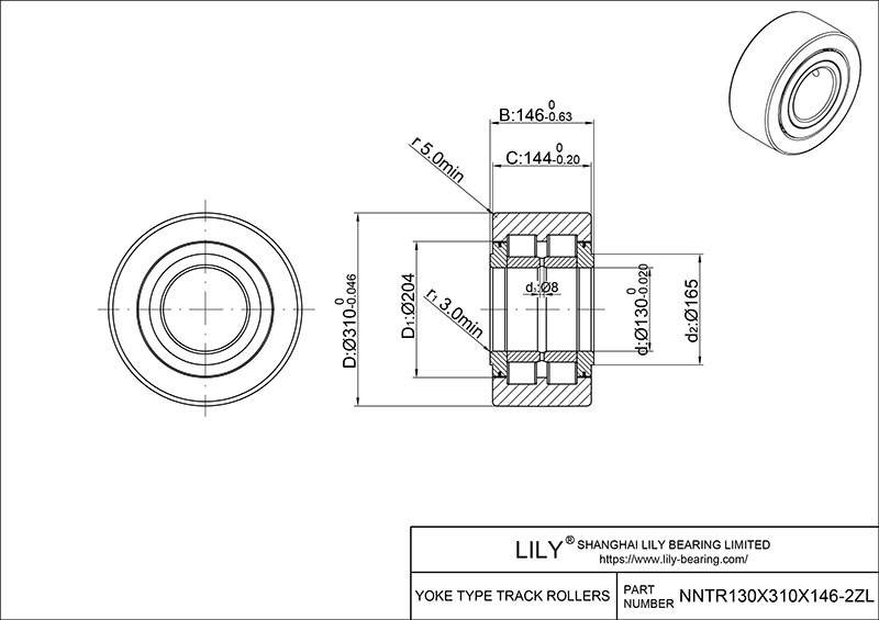 NNTR130x310x146-2ZL Yoke Type Metric Track Rollers CAD图形