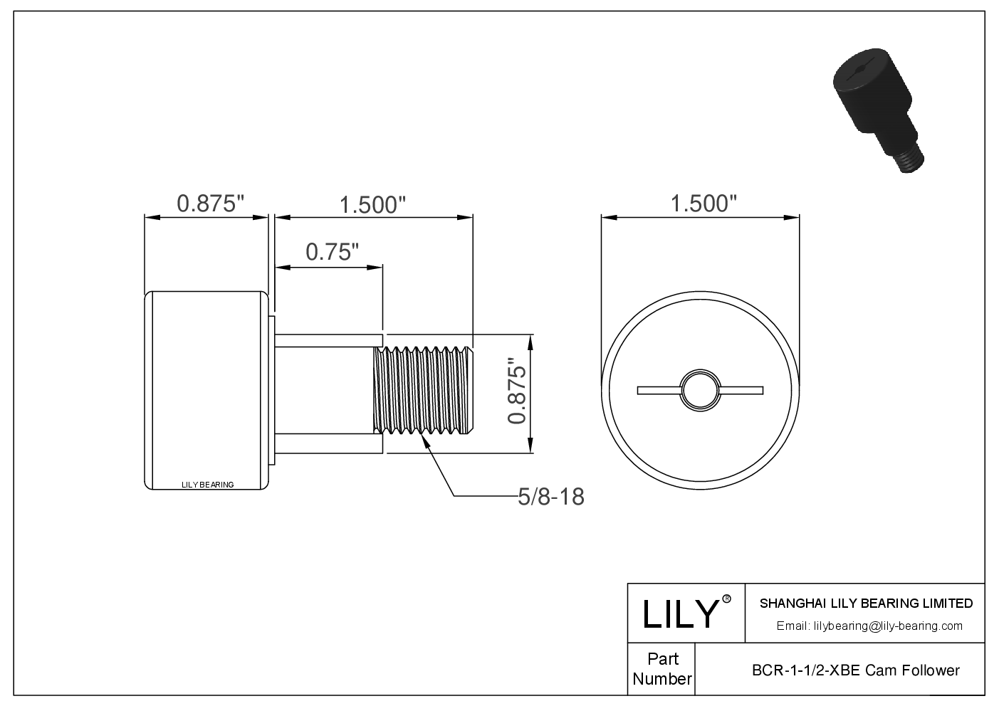 BCR-1-1/2-XBE 螺柱式英制凸轮从动件 CAD图形