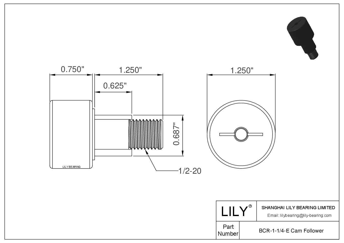 BCR-1-1/4-E 螺柱式英制凸轮从动件 CAD图形