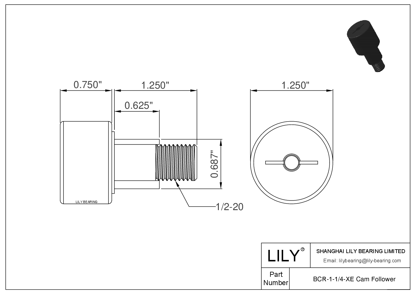 BCR-1-1/4-XE 螺柱式英制凸轮从动件 CAD图形