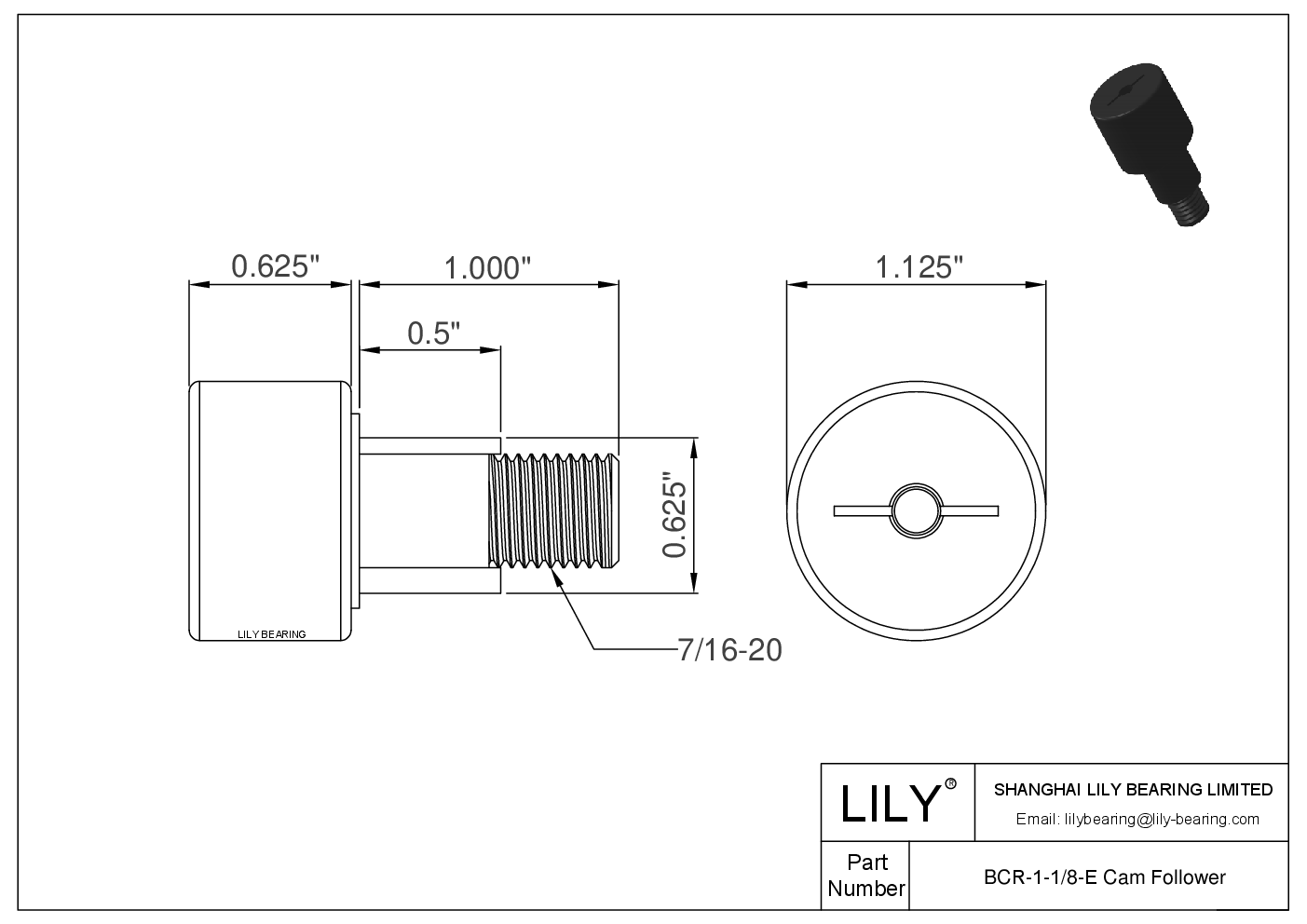 BCR-1-1/8-E 螺柱式英制凸轮从动件 CAD图形