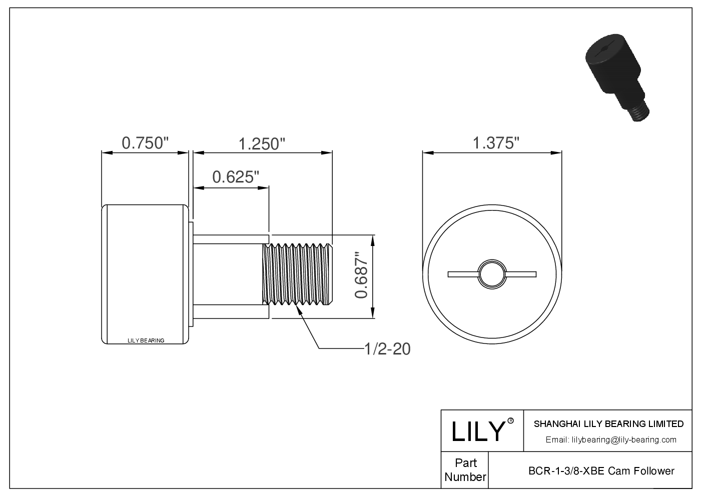 BCR-1-3/8-XBE 螺柱式英制凸轮从动件 CAD图形