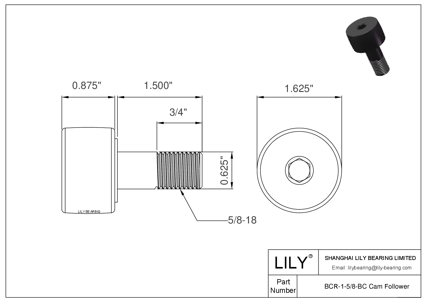 BCR-1-5/8-BC 螺柱式英制凸轮从动件 CAD图形