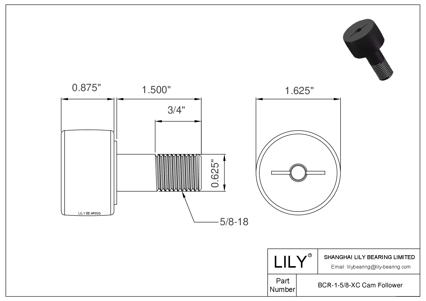 BCR-1-5/8-XC 螺柱式英制凸轮从动件 CAD图形