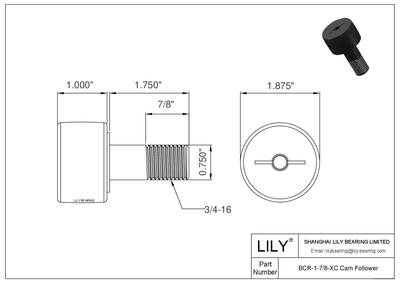 BCR-1-7/8-XC 螺柱式英制凸轮从动件 CAD图形