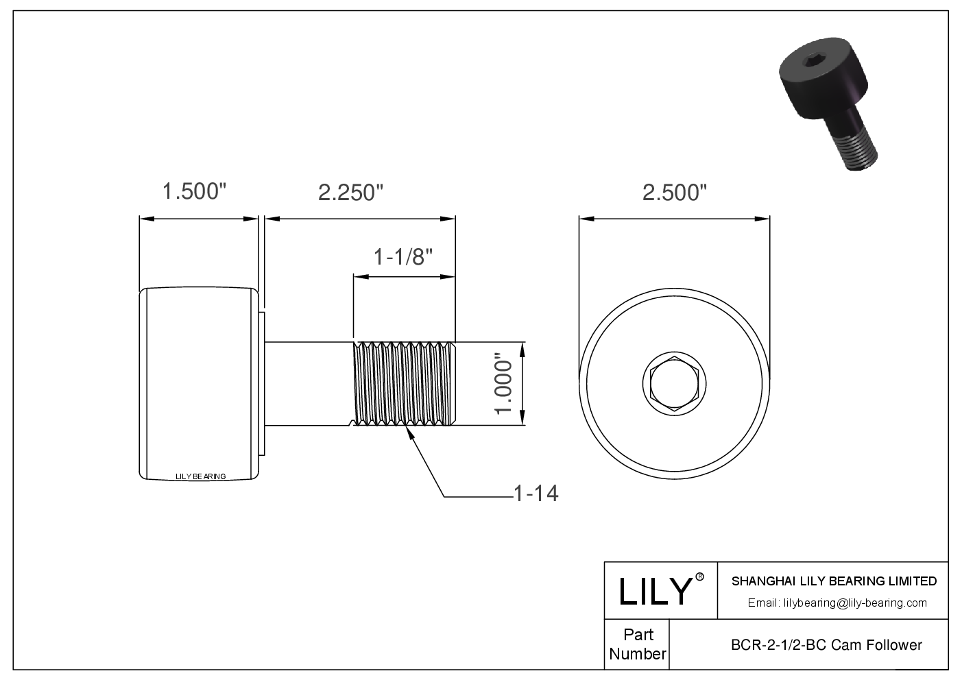 BCR-2-1/2-BC 螺柱式英制凸轮从动件 CAD图形