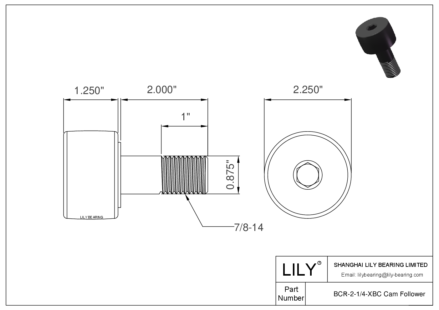 BCR-2-1/4-XBC 螺柱式英制凸轮从动件 CAD图形