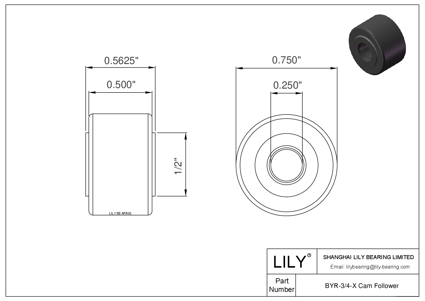 BYR-3/4-X 轭式英制凸轮从动件 CAD图形