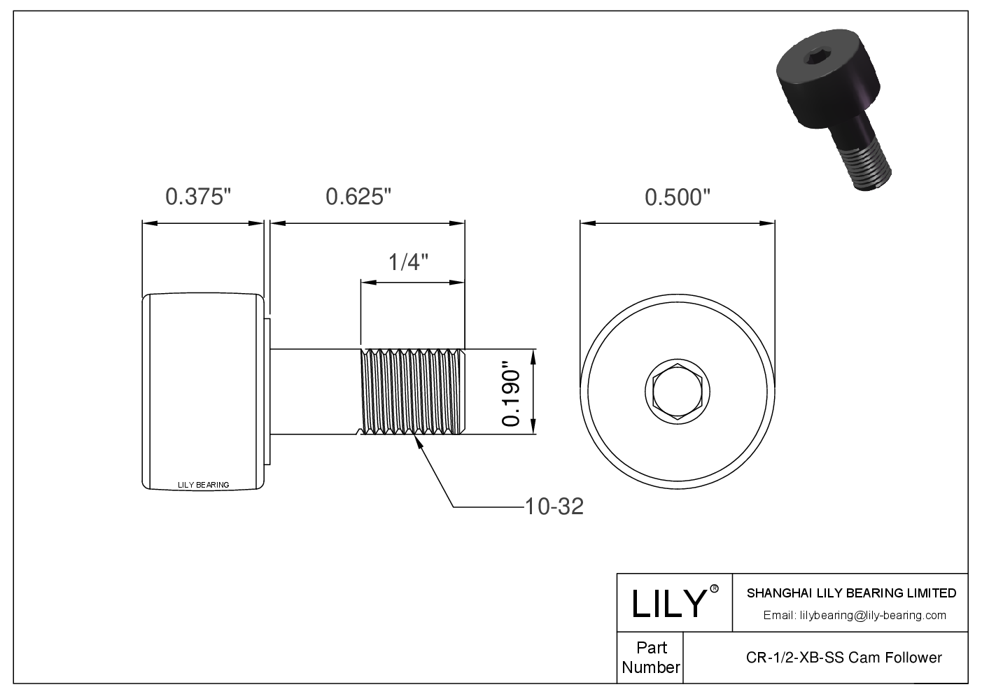 CR-1/2-XB-SS 螺柱式英制凸轮从动件 CAD图形