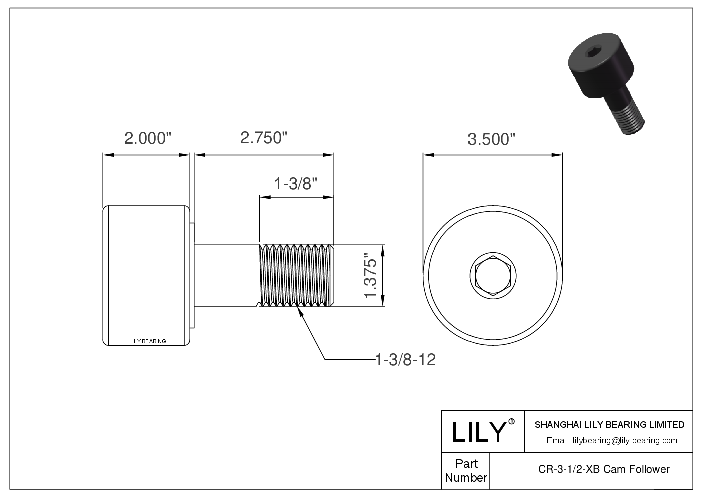 CR-3-1/2-XB 螺柱式英制凸轮从动件 CAD图形