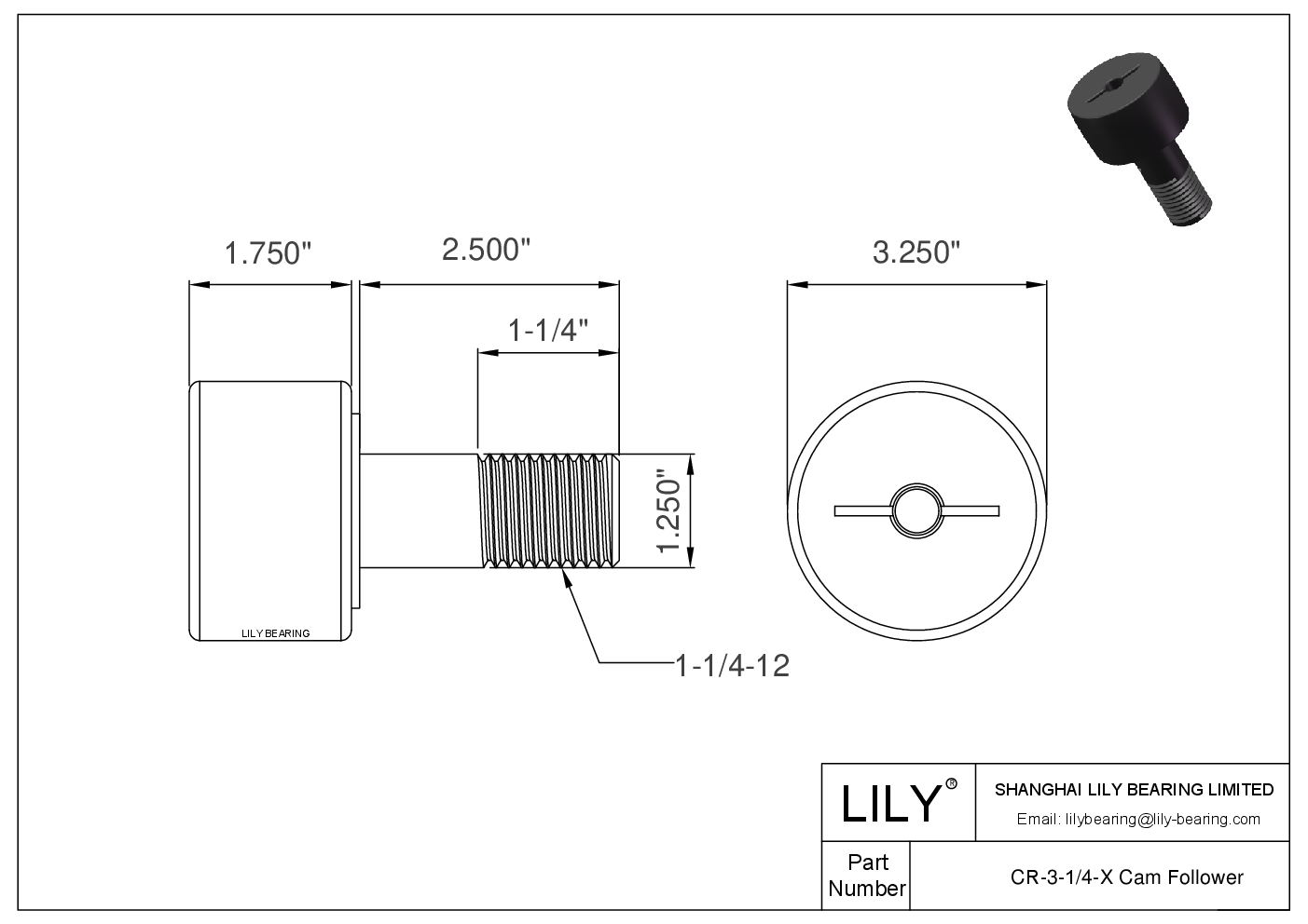 CR-3-1/4-X 螺柱式英制凸轮从动件 CAD图形