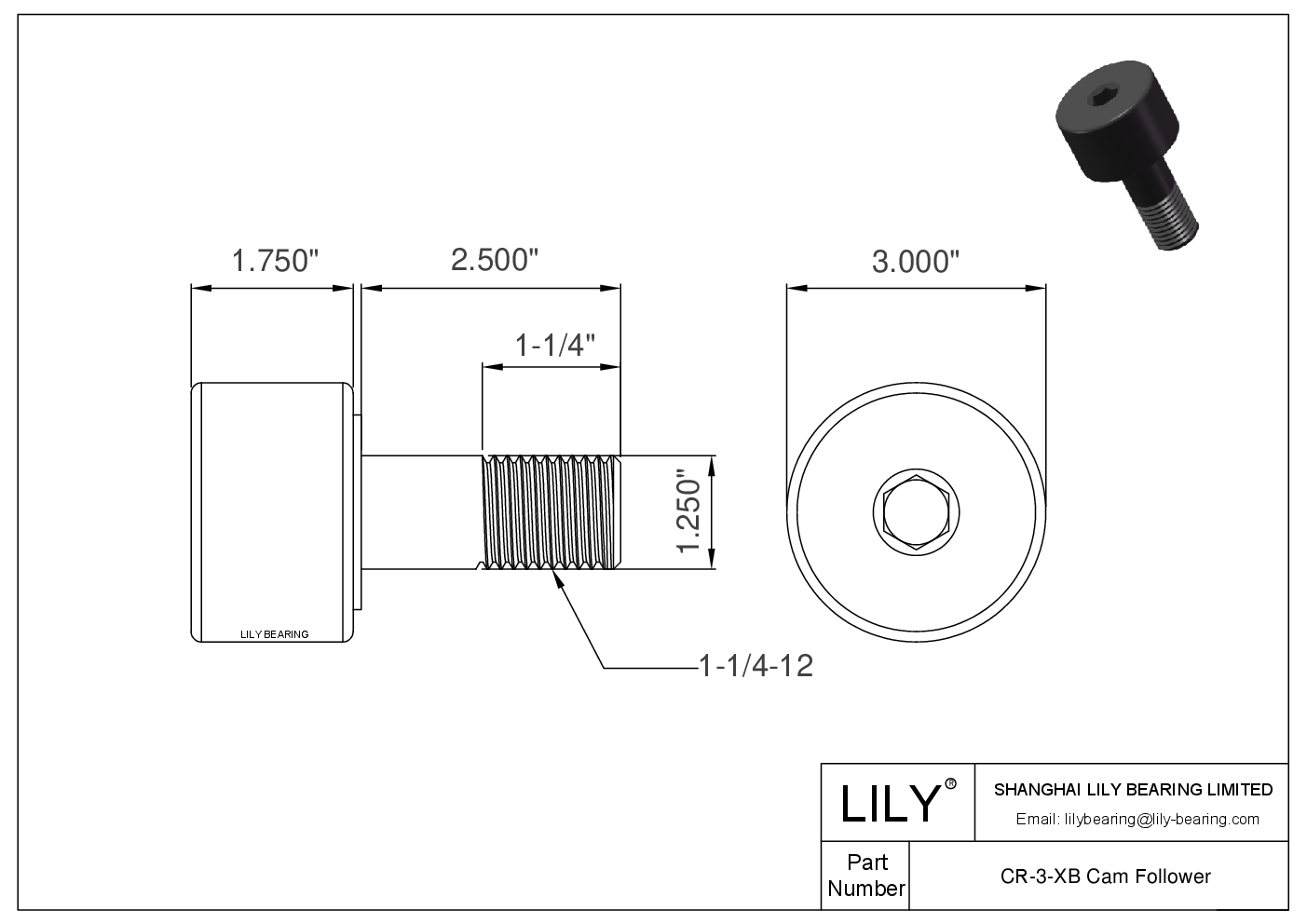CR-3-XB 螺柱式英制凸轮从动件 CAD图形