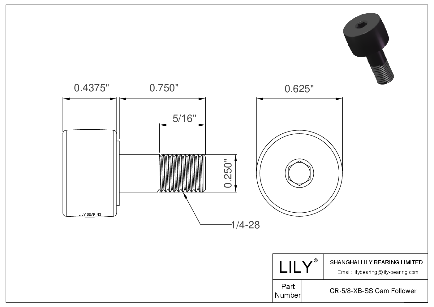 CR-5/8-XB-SS Stud Style Inch Cam Followers CAD图形